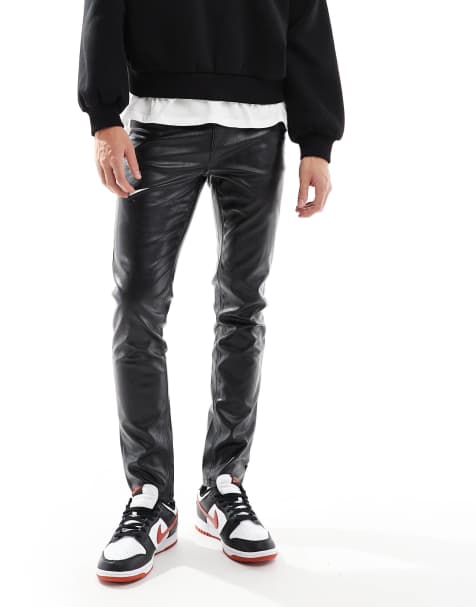 ASOS DESIGN – Eng geschnittene Hose in schwarzer Lederoptik - view 1