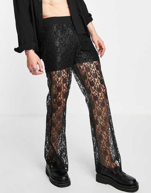 ASOS DESIGN – Eng geschnittene Schlaghose aus Spitze in Schwarz