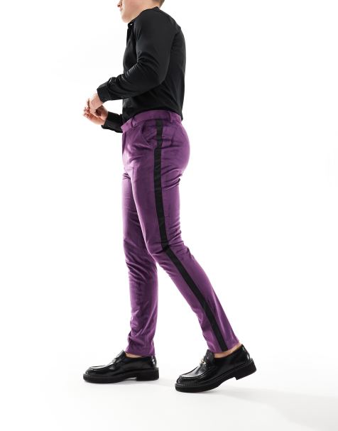 ASOS DESIGN – Eng geschnittene Smokinghose aus Samt in Lila - view 1