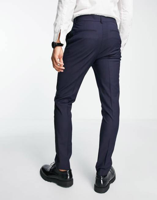 ASOS DESIGN – Eng geschnittene Smokinghose in Marineblau mit Satinstreifen an den Seiten, 3 von 4