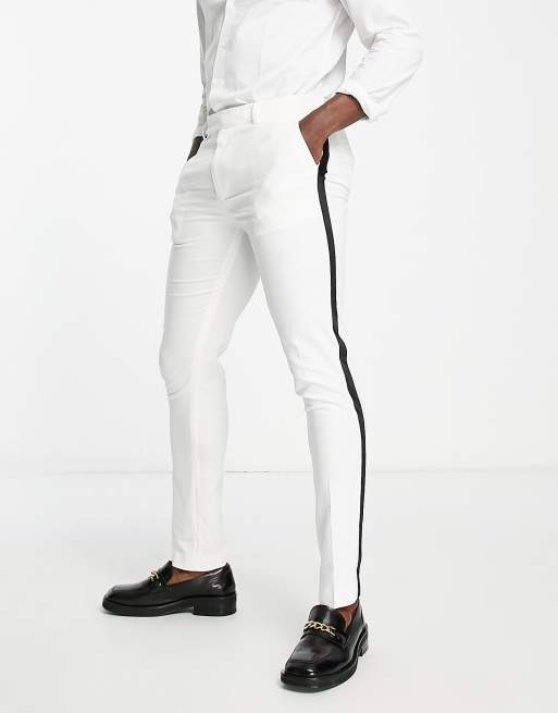 ASOS DESIGN – Eng geschnittene Smokinghose in Weiß