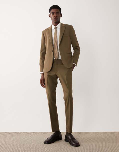 ASOS DESIGN – Eng geschnittene Twill-Anzughose aus Baumwollmix in Khaki - view 1
