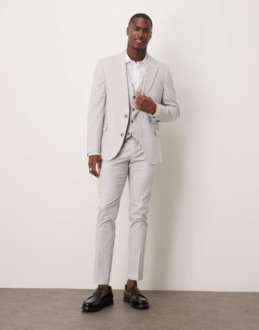 ASOS DESIGN – Eng geschnittener Anzug aus Leinenmix in Grau