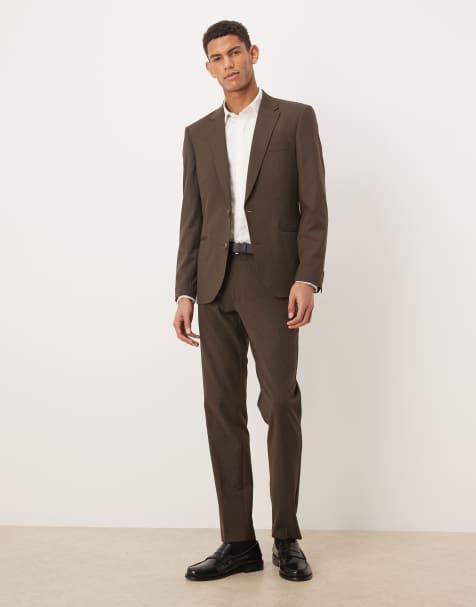 ASOS DESIGN – Eng geschnittener Anzug aus waschbarer Wolle in Dunkelbraun - view 1