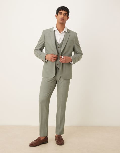 ASOS DESIGN – Eng geschnittener Anzug in Khaki mit Schraffurmuster - view 1