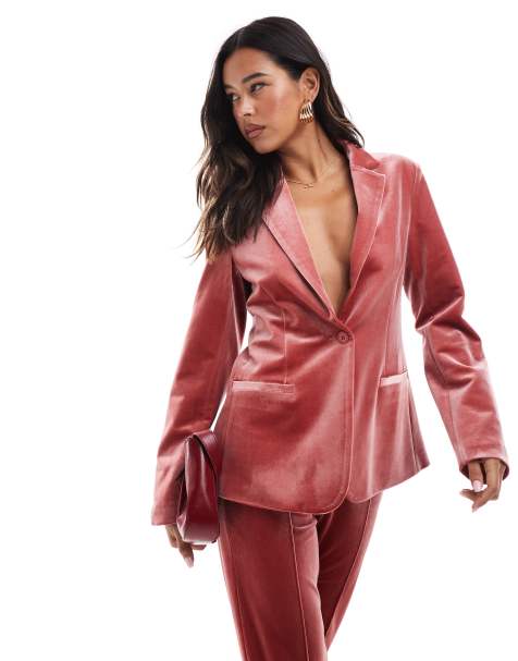 ASOS DESIGN – Eng geschnittener Samt-Blazer in Rosa - view 1
