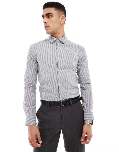 ASOS DESIGN – Eng geschnittenes Hemd in Anthrazit mit eckigem Kragen - view 1