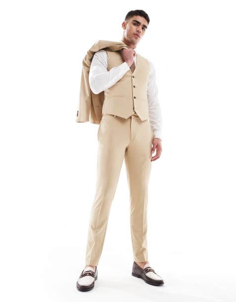 ASOS DESIGN – Enge Anzughose mit Karomuster in Beige - view 1