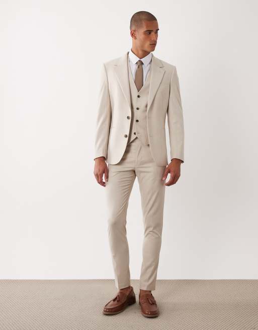 ASOS DESIGN – Enge Anzughose mit Karomuster in Beige, 2 von 5