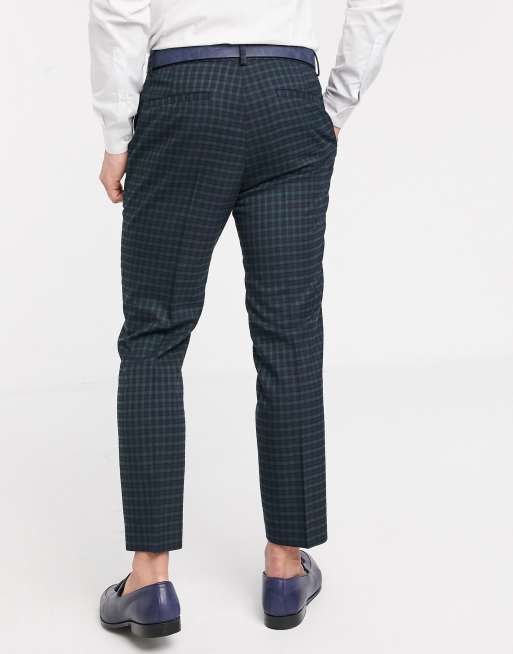 ASOS DESIGN – Enge Anzughose mit kleinem Blackwatch-Schottenmuster in Marineblau und Grün, 2 von 4