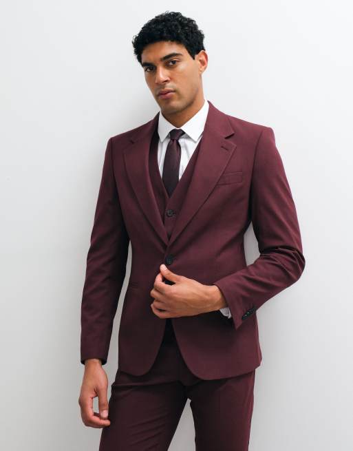 ASOS DESIGN – Eng geschnittener Anzug in Burgunderrot, 3 von 4