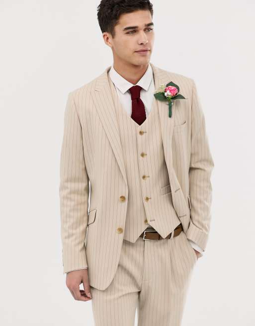 ASOS DESIGN – Enger Anzug in Creme mit Nadelstreifen, 2 von 4
