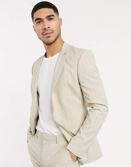 ASOS DESIGN – Eng geschnittener Anzug in Stone mit Nadelstreifen, 2 von 3