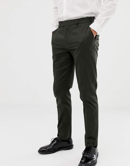 ASOS DESIGN – Enge Baumwollhose in dunkelgrüner Satinoptik