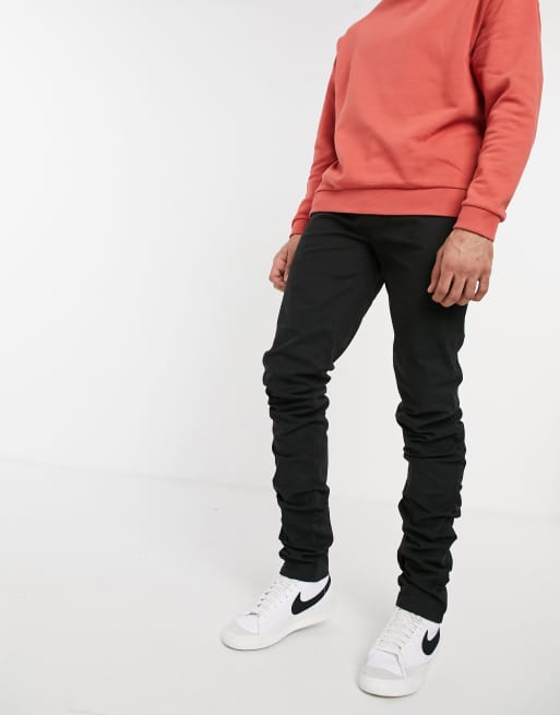 ASOS DESIGN – Enge Chino-Hose mit gestauchtem Saum in Schwarz