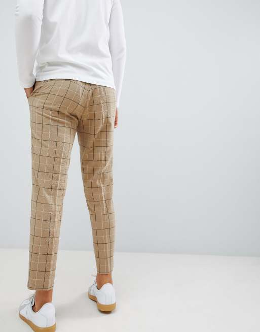 ASOS DESIGN – Enge, elegante, karierte Hose in Kittgrau mit Kordelzug an der Taille, 2 von 4