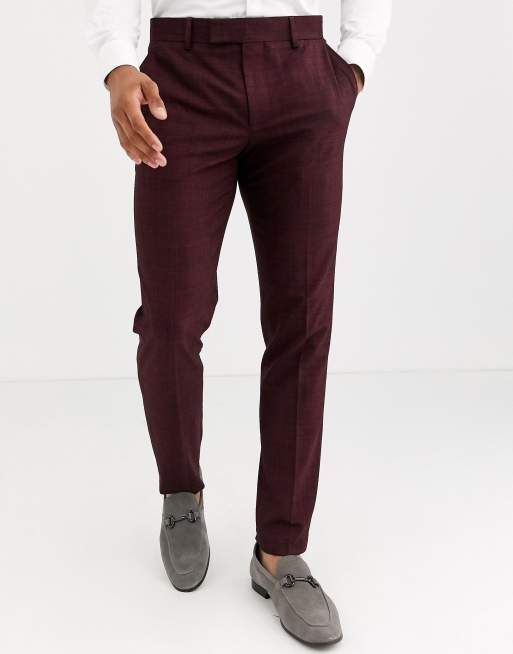 ASOS DESIGN Wedding – Enger Anzug in Weinrot mit Kreuzschraffurmuster, 3 von 4