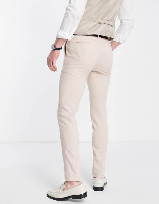 ASOS DESIGN – Enge Hose aus Wollmix in Steinbeige mit Panamabindung, 2 von 4