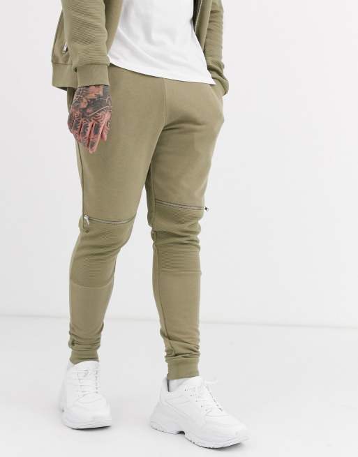 ASOS DESIGN – Kombiteil mit Einsätzen im Biker-Stil, in Khaki , 2 von 3