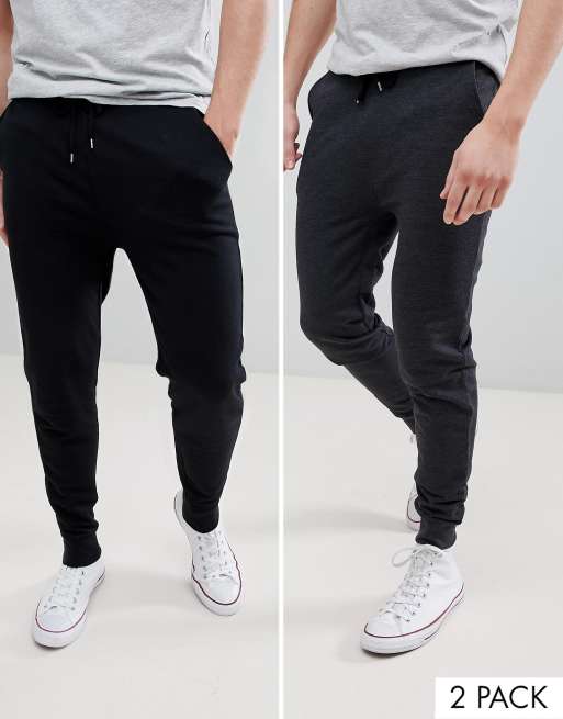ASOS DESIGN – Enge Jogginghosen im 2er Set in Schwarz/Anthrazit