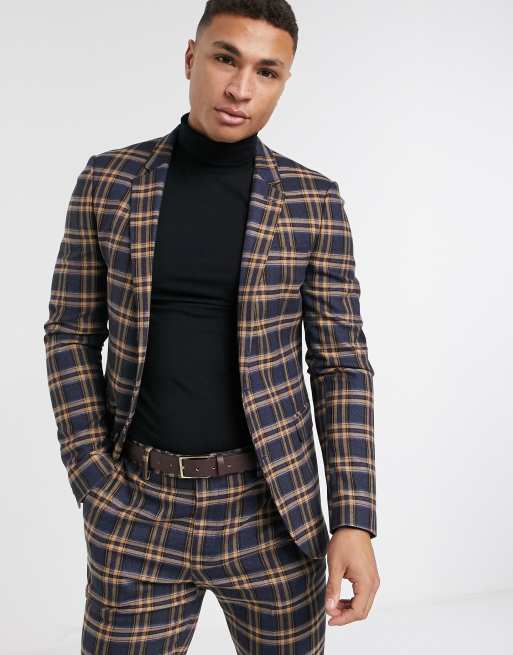 ASOS DESIGN – Eng geschnittener Anzug mit großen Karos in Senfgelb und Rot, 2 von 3