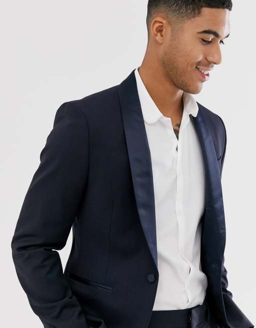 ASOS DESIGN – Enge Smokingjacke aus marineblauer Wolle, 3 von 4