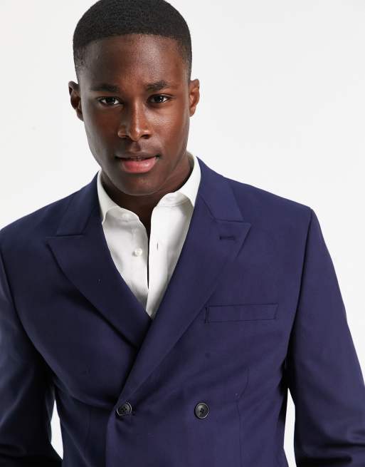 ASOS DESIGN – Enge, zweireihige Anzugjacke in Marineblau, 3 von 4