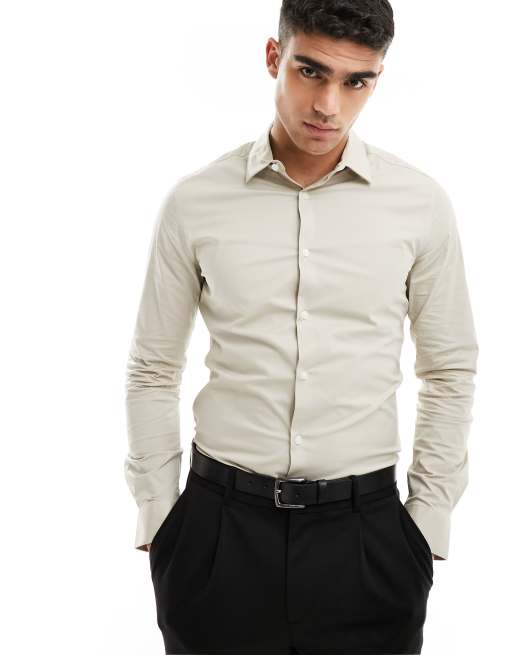 ASOS DESIGN – Enges Hemd in Beige