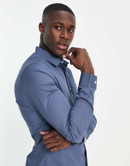 ASOS DESIGN – Enges Hemd in Blau