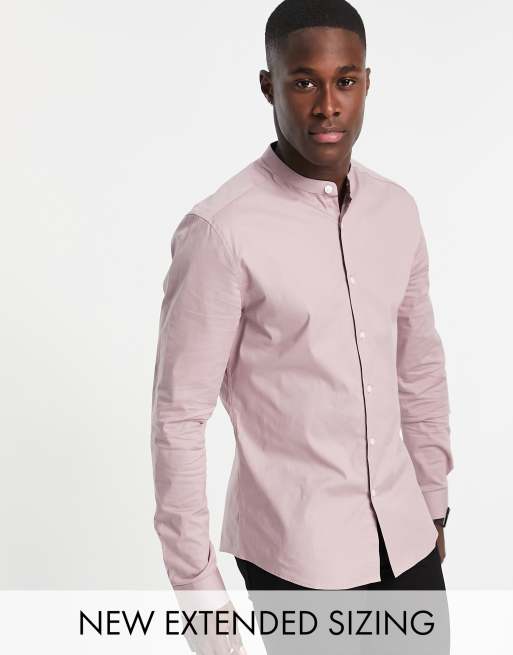 ASOS DESIGN – Enges Hemd in Malve mit Grandad-Kragen