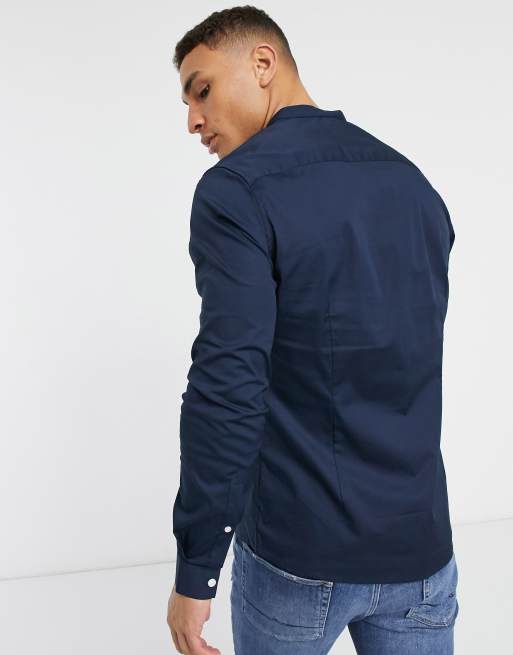 ASOS DESIGN – Enges Hemd mit Grandad-Kragen in Marine, 2 von 4