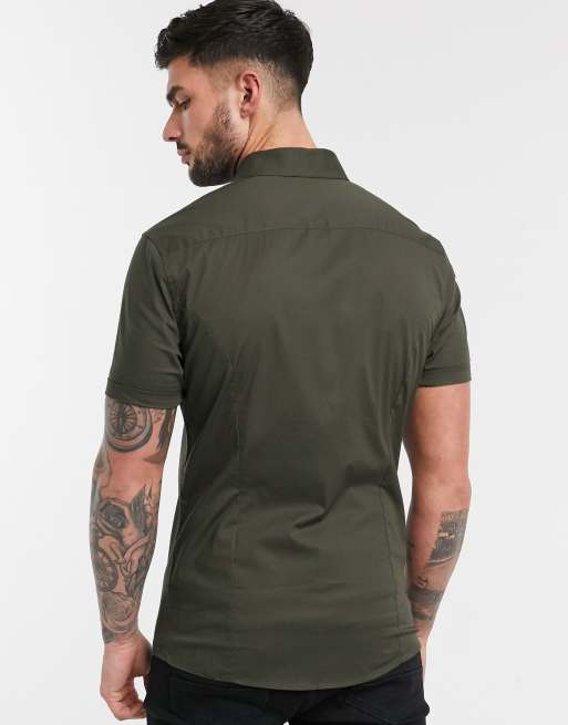 Enges Hemd Button khaki1 down Khaki in mit ASOS DESIGN Kragen kurzärmliges 747w5R
