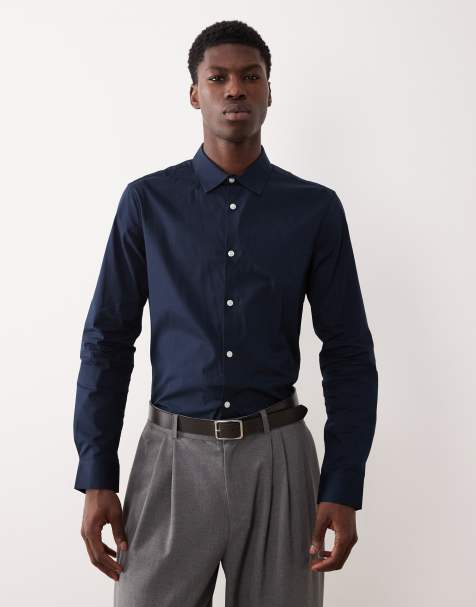 ASOS DESIGN – Enges Popelin-Hemd in Marineblau - view 1