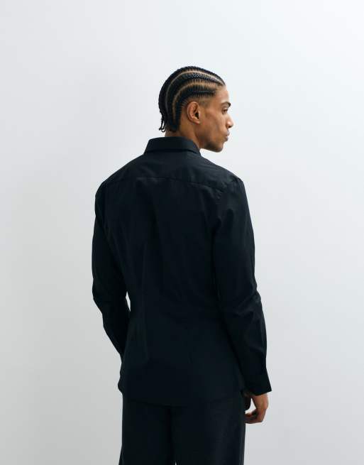 ASOS DESIGN – Enges Stretch-Bürohemd in Schwarz, 4 von 5