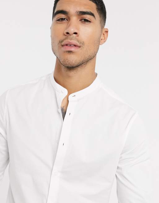 ASOS DESIGN – Enges Stretch-Hemd mit Grandad-Kragen in Weiß, 3 von 4