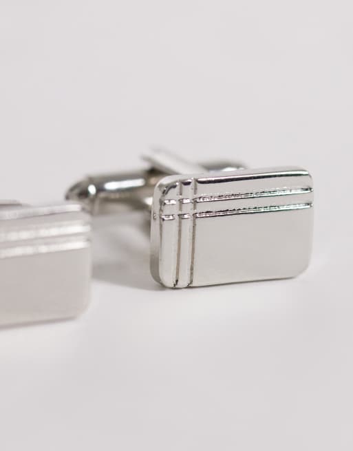 ASOS DESIGN engraved pattern tie bar and cufflink pack in silver, 2 of 3