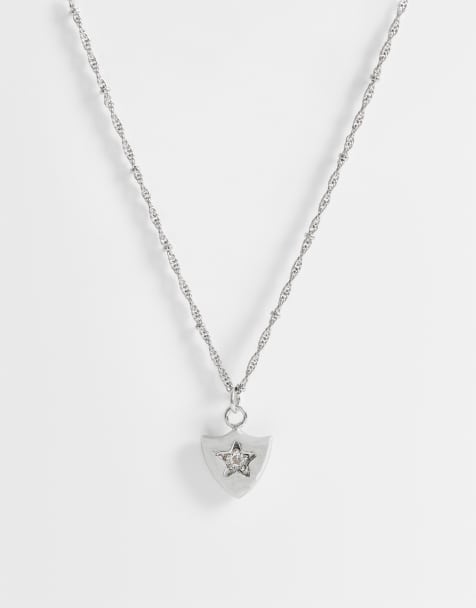 ASOS DESIGN engraved star shield pendant necklace in silver - view 1