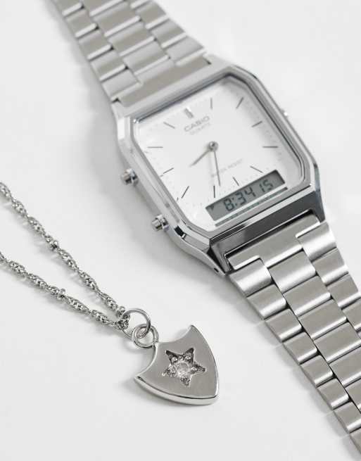 ASOS DESIGN engraved star shield pendant necklace in silver, 2 of 4