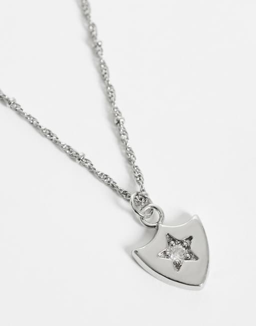 ASOS DESIGN engraved star shield pendant necklace in silver, 4 of 4