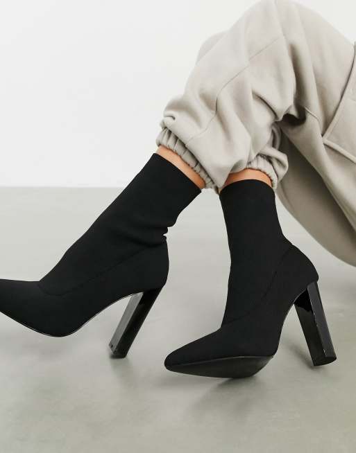 born meggs knit block heel sock boot