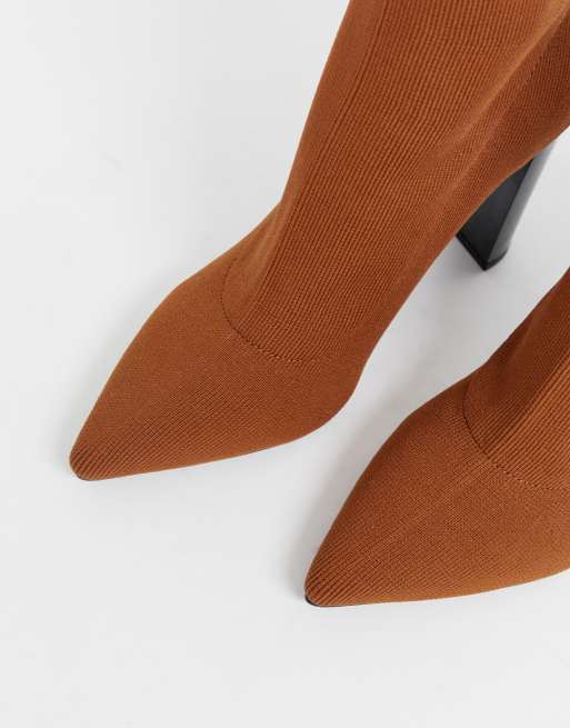 ASOS DESIGN Enhance Bottines chaussettes en maille talon carr Marron