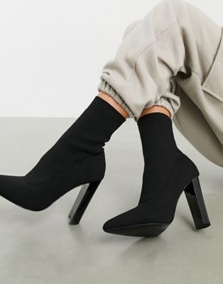 ASOS DESIGN - Enhance - Stivali a calza con tacco largo in maglia neri |  ASOS