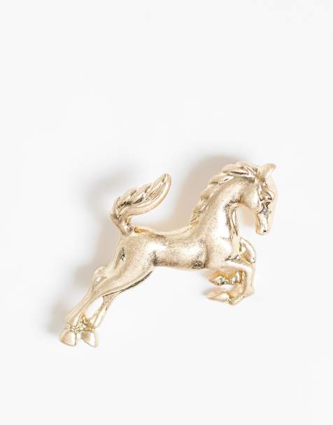 ASOS DESIGN - Enkel broche med hestedesign i børstet guldfarve - view 1