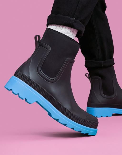 ASOS DESIGN - Enkelhoge regenlaarzen in zwart met contrasterende zool