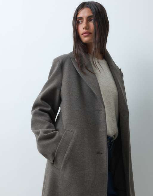 ASOS DESIGN enkelknäppt chuck on-overcoat i taupe melange, 4 av 4