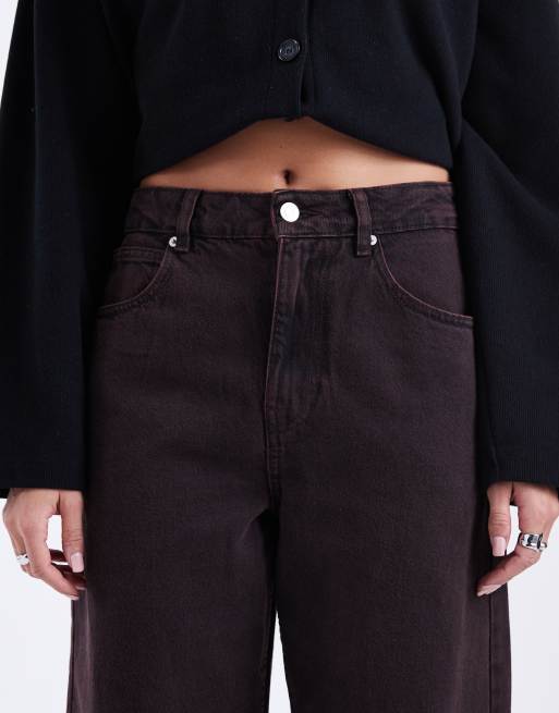 ASOS DESIGN - Enkellange barrel jeans met riempje in de taille in bordeauxrood , 5 van 5