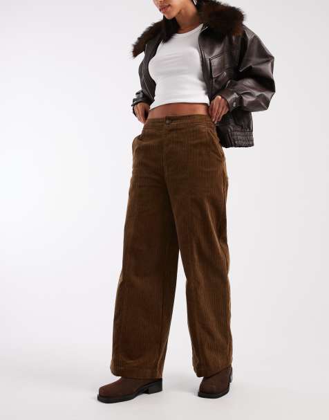 ASOS DESIGN - Enkellange corduroy broek met wijde pijpen in biscuit - view 1