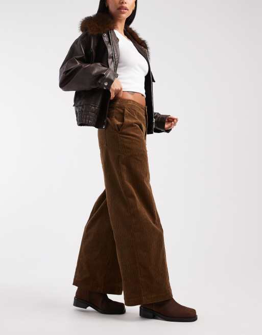 ASOS DESIGN - Enkellange corduroy broek met wijde pijpen in biscuit, 5 van 5