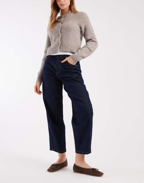 ASOS DESIGN - Enkellange jeans met ballonpijpen en riempje in de taille in blauwe spoelwassing - view 1