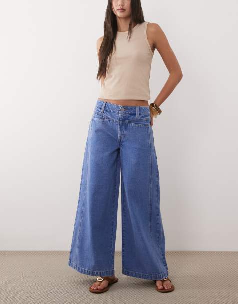 ASOS DESIGN - Enkellange jeans met wijde pijpen en zak aan de voorkant in helderblauw - view 1